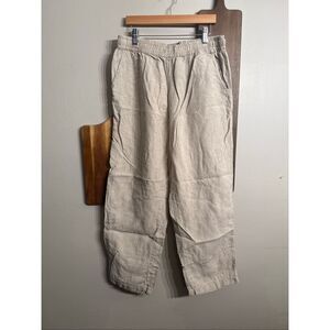 Petalura Beige Linen Pull-On Elastic Waist Wide Leg Pants Size Medium/Large